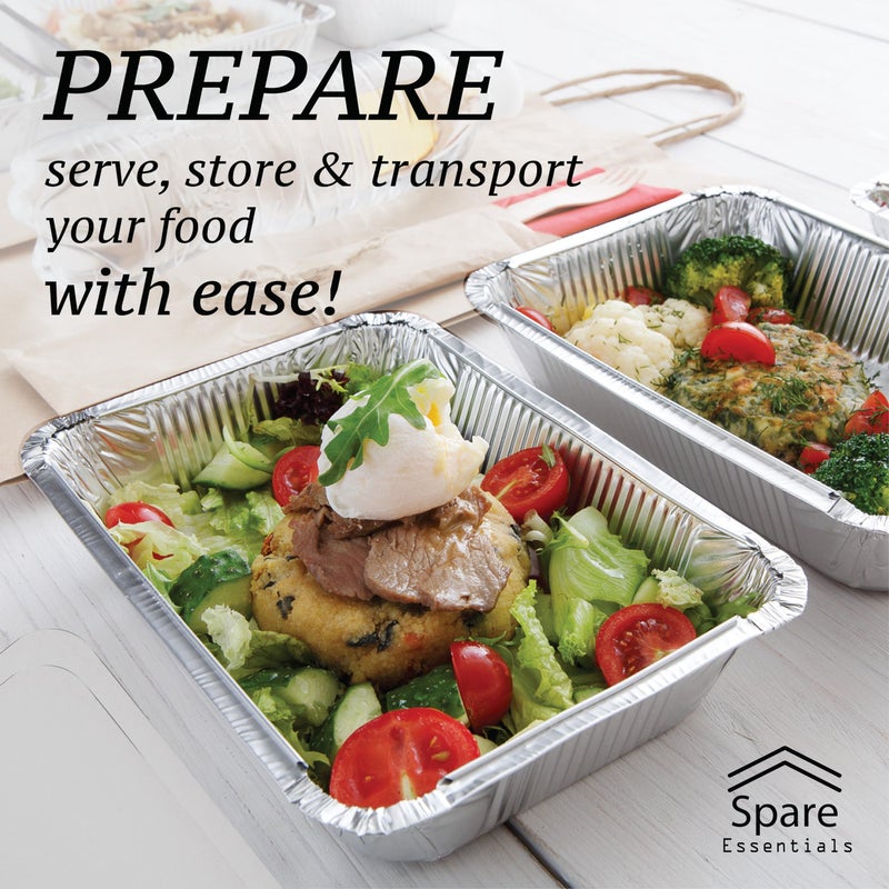 Spare Essentials 55 Pack - 2.25 LB To Go Aluminum Containers with Lids - Heat Proof Foil Tins for Meal Prep, Take Out, Freezer Meals - Image 4